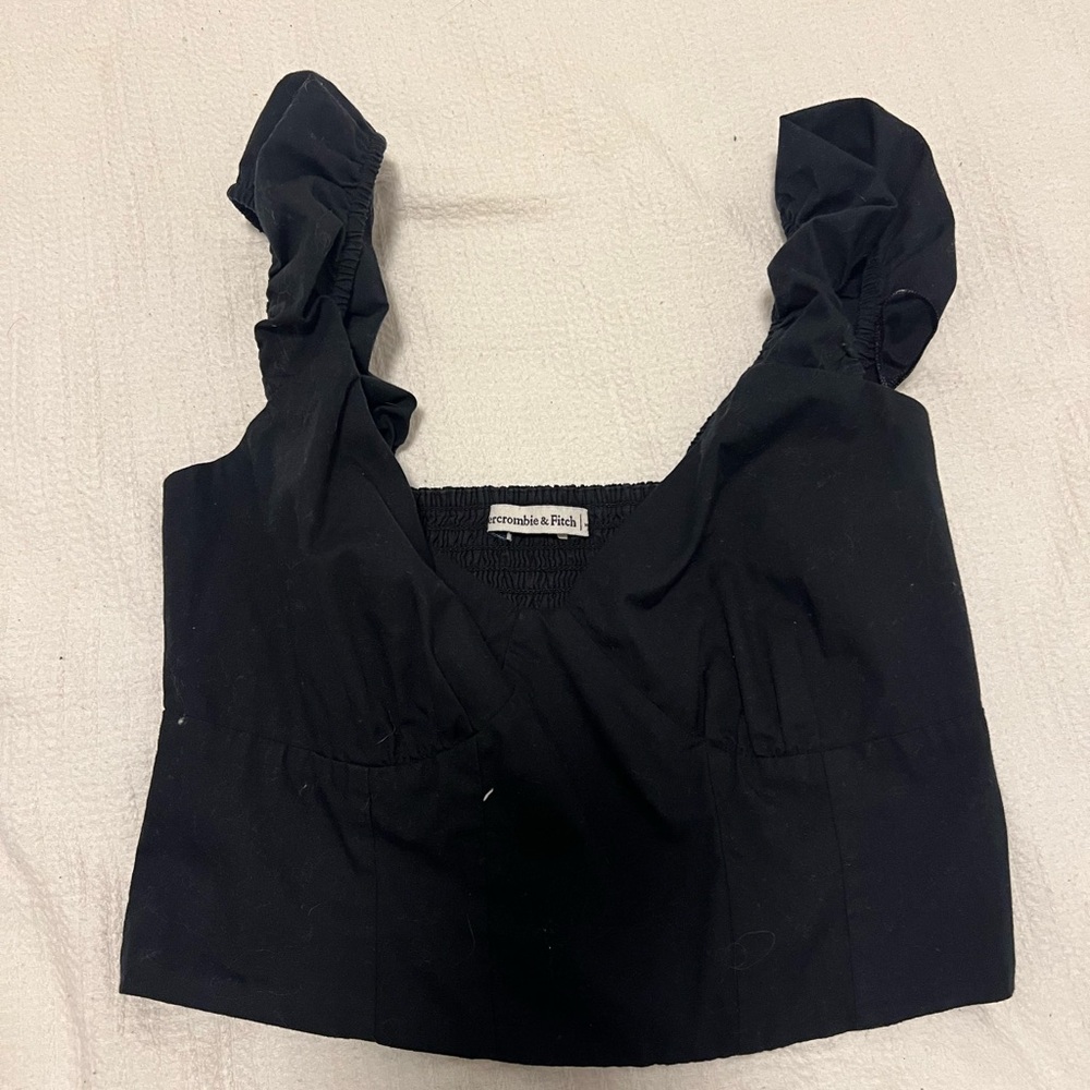 Abercrombie & Fitch Black Ruffled Fitted Bustier Tank Top